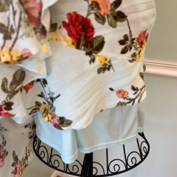 Onetheland Cottagecore Feminine Mint Green Gloral Dress Cold Shoulder Prairie S - Picture 5 of 5